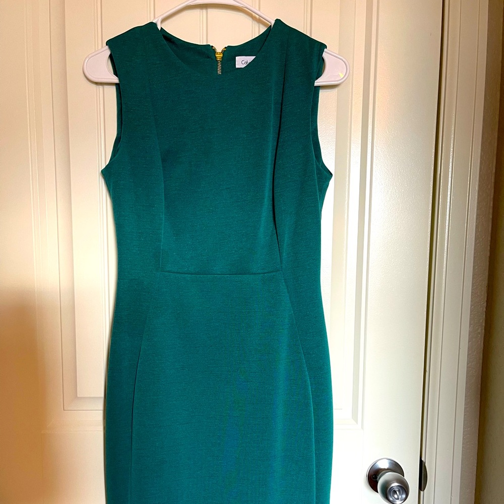 Green Calvin Klein dress.